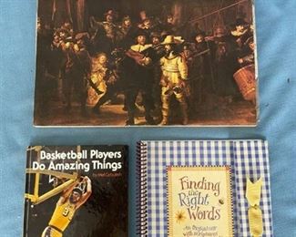 Coffee table book, basketball book, and Finding the Right Words organizer
