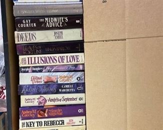 Shelf of approximately 19 hardback novels