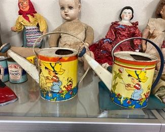 Old Tin Litho Toy Watering Cans