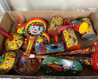 Old Tin Litho Noisemakers and Horns