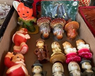 Vintage Figural Halloween, Thanksgiving and Christmas Candles 