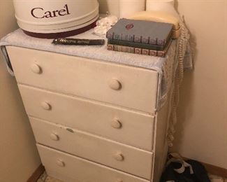 small chest of drawers, vintage Carel hooded/bonnet hair dryer