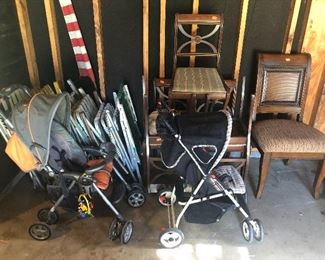 strollers, chairs, vintage aluminum folding chairs