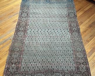 ANTIQUE FLAT WOVEN RUG | Having an overall pattern within a floral motif border; 6 ft. 4 in. x 4 ft. 