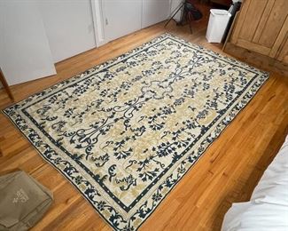 FLAT WOVEN AREA RUG | Navy blue and gold woven pattern within a key motif border; 9 ft. 1 in. x 5 ft. 10 in. 