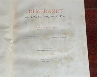 (2vol) REMBRANDT by EMILE MICHEL | Rembrandt His Life, His Work, and His Time by Emile Michel in two volumes, pub. London, William Heinemann, 1894; with sixty-seven full-page plates and two hundred and fifty text illustrations 