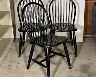 (3pc) BLACK PAINTED SIDE CHAIRS | Windsor style [some paint losses]; h. 36 x w. 17 x d. 18 in.