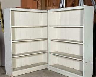 PAIR WHITE BOOKSHELVES | White painted open book shelves; h. 48 x w. 36 x d. 9-1/2 in. 