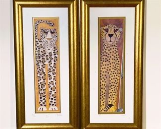 PAIR C DAVIS ANIMAL PRINTS | Each matted in a gold painted frame, with printed edition numbers, titles, and signature, including "Lily" and "Sirocco", two leopards; overall 22-3/4 x 10-1/2 in. 