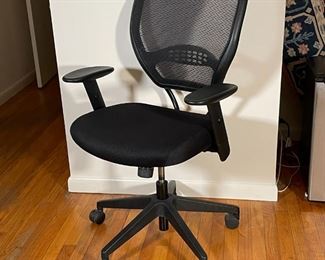 BLACK OFFICE CHAIR | Adjustable computer / desk chair with a cushioned mesh seat and mesh back rest, armrests, on casters; h. 41-1/2 x w. 27 x d. 24 in. 
