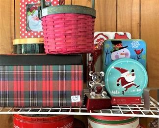 Christmas baskets, boxes, and tins