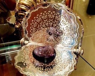 Baccarat, purple heart, silver plate server