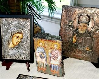 Religious  icons, wall hangings, 