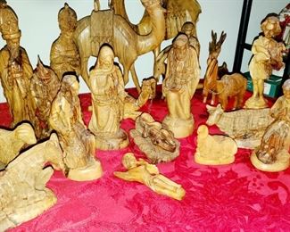 Carved  olive wood Nativity,  