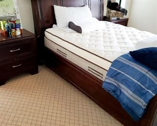 Full size mattress and frame, matching nightstands.  