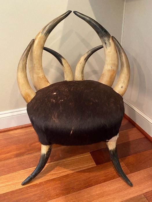 Antique horn and hide chair