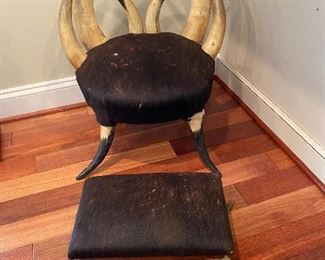Horn/hide chair with matching stool (sold separately)