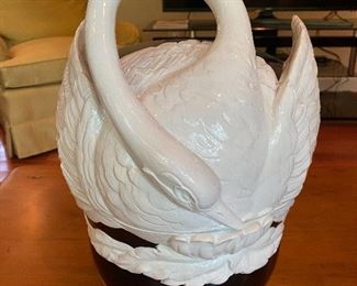 Large porcelain swan tureen
