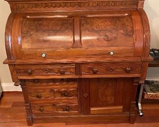 Antique carved East Lake roll-front desk