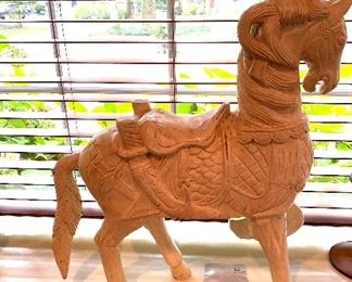 Large carved  wooden horse