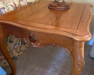 One of a pair of end tables with matching coffee table 