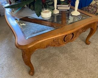 Ethan Allen coffee table with glass inserts