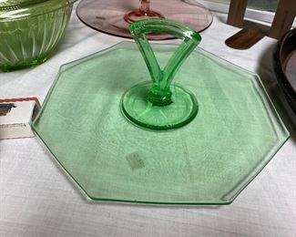 Green glass serving dish