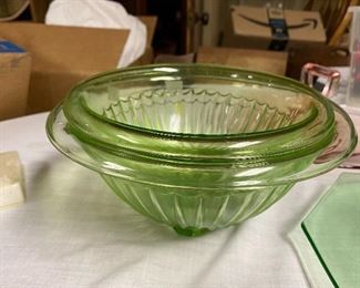 Green glass stacking bowls
