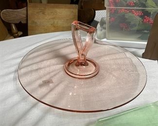 Pink depression glass serving platter