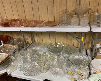 large amount of clear depression glass and EAPG