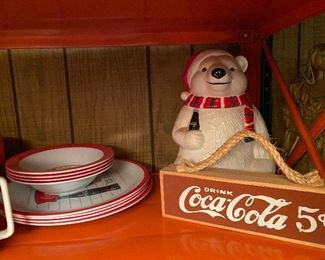 Coca Cola items including polar bear cookie jar