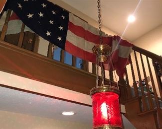 Hanging Victorian fixture and 48 star flag