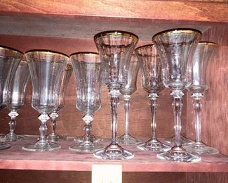 Gorgeous Jamestown Gold Mikasa stemware. From 1993, 6 goblets for iced tea 6, stems for water or wine. Many never used with sticker still on them. Priced according to “replacements”  website — PERFECT wedding gift for a bride & groom starting out! Selling in sets of 2 or all 12. 