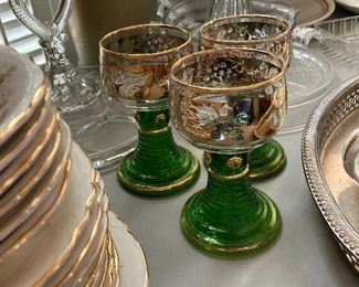 These came from Luzern Switzerland when my great aunt and uncle travelled. Lovely green with gold wine goblets 