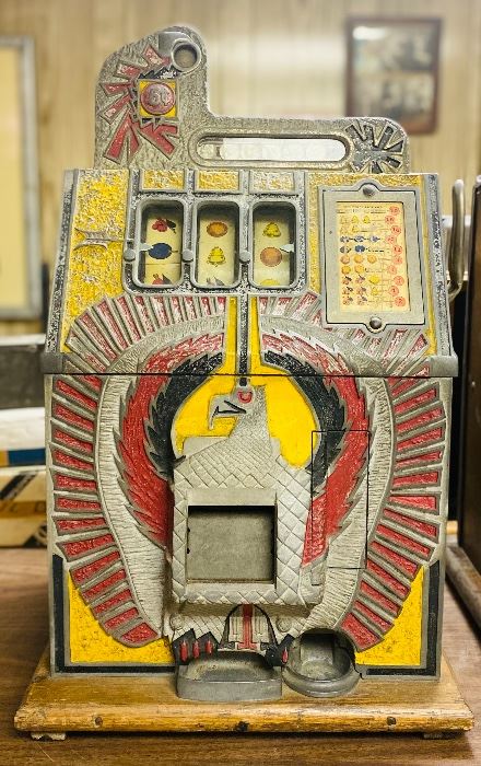 Original 1930s Mills War Eagle nickle slot machine.