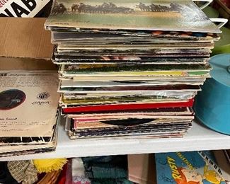 Stacks of vinyl albums. 