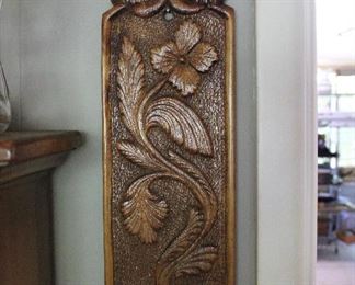 Wonderful large carved wooden wall hanging with flower and foliage