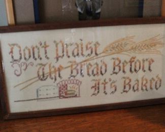 Cross Stitch Don't praise the bread before it's baked, framed