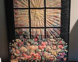 Large quilted artwork piece with hidden cat in the pattern by local Whitehall artist Sal Harris