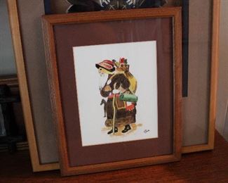 Framed watercolor? of old Saint Nicholas, aka Santa Claus