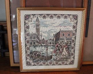 Framed tapestry, scene of Venice, Italy