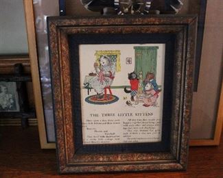 The Three Little Kittens, framed in an antique frame
