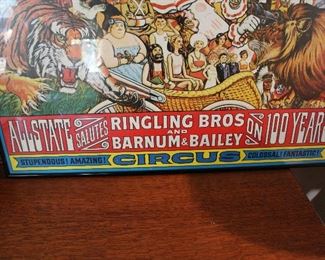 Large Allstate Salutes Ringling Bros and Barnum and Bailey on 100 Years Circus Poster, c. 1971