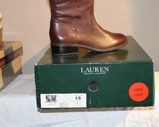 Tall pair of leather Ralph Lauren boots NEW IN BOX with a Wide Calf, size 8B!