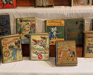 Close ups of two early editions of The NEW WIZARD OF OZ, and DOROTHY AND THE WIZARD IN OZ, early editions from the L. Frank Baum series The Wizard of Oz children's books.