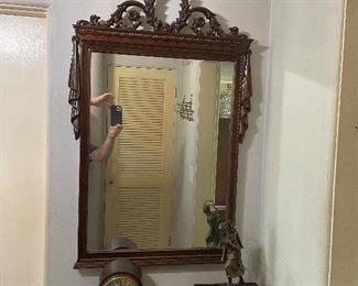 Beautiful carved mahogany mirror with antiqued glass