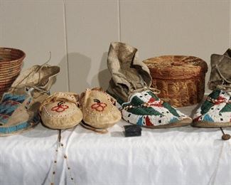 Close ups of Chippewa children's moccasins, and antique Lakota Sioux beaded moccasins