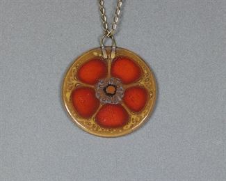 Fantabulous large 1960's or early 1970's signed Higgins Glass round flower power pendant!