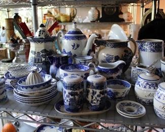 A very small quantity of the blue willow and flow blue and blue and white transferware