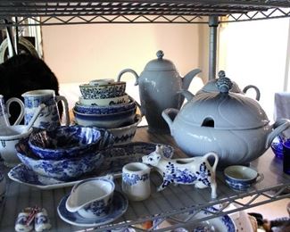 A very small quantity of the blue willow and flow blue and blue and white transferware